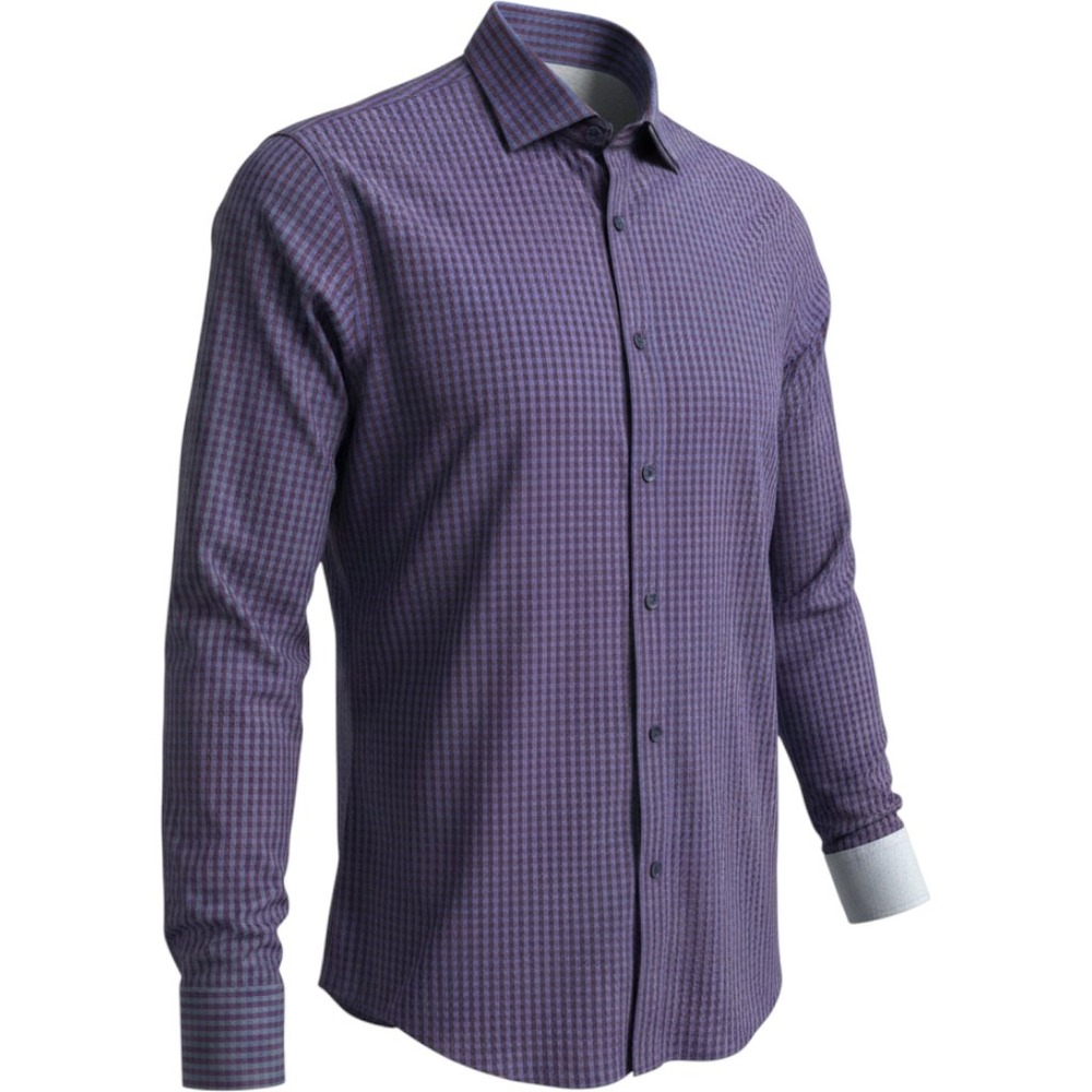 Twillory Mens Performance Tailored Fit Gingham Button Down Shirt Purple Blue 17